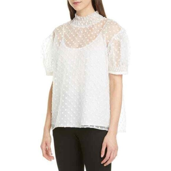 Birgitte Herskind Grace Swiss Dot Blouse White Size 40 - Picture 3 of 7